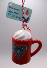 RED HOT COCOA MUG WITH HEART DESIGN SCANDI FESTIVAL LINE CHRISTMAS ORNAMENT NEW picture