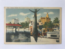 Postcard FL Miami Florida Marlin Swordfish Catch Dockside Two Boys c1930's picture