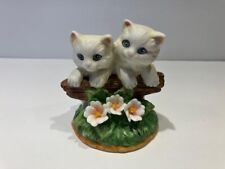 Vintage Ceramic Kittens with flowers & Fence Figurine made in China picture