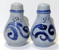Vintage Handcrafted German Salt Glaze Blue / Gray Salt and Pepper Shakers picture