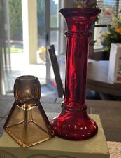 Vintage Glas Candle Holder Red And Amber                                      D1 picture