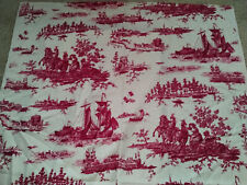 2 YDS VINTAGE MCM FRENCH LINEN FABRIC CARRIAGES, CASTLES, SHIPS, LADIES, ANIMALS picture
