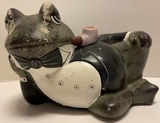 Antique Norleans Reclining Frog With Pipe And Tuxedo Bank, 4 1/2” x 6”, Japan picture