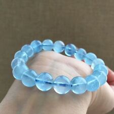 Natural Blue Ice Aquamarine Gemstone Clear Round Beads Bracelet 11mm AAAA picture