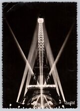 Postcard RPPC Paris France Eiffel Tower Illuminated at Night Spotlights Chantal picture