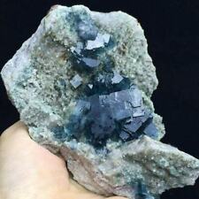 229g Stunning Translucent Deep Blue Cubic Fluorite Crystal & Quartz  picture