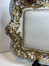 ANTIQUE L STRAUS & SONS LS & S LIMOGES FRANCE BLUE W/GILDING VANITY TRAY picture