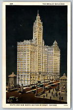 c1940s Wrigley Building Night Chicago View South Section Vintage Postcard picture
