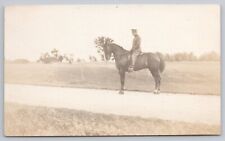 US Army Military Officer on Horse Madison Barracks Sackets Harbor NY 1914 RPPC picture