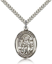 Saint Germaine Cousin Medal For Men - .925 Sterling Silver Necklace On 24 Ch... picture