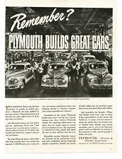 1943 Plymouth Builds Great Cars 1/2 Mile long Assembly Line Vintage Print Ad picture