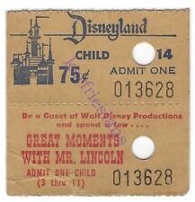 1960'S DISNEYLAND Child Admission & Lincoln Booth Ticket # 013628 DISNEY picture
