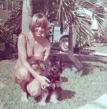 1960s PRETTY YOUNG WOMAN in BIKINI with Cute DOG Vtg Photo Hollywood Florida picture
