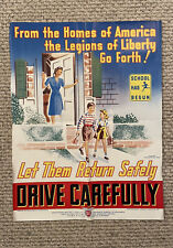 Original WWII Era School Safety Poster Drive Carefully 16.25x21.5” picture