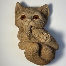 Vintage Clay Pottery Cat Playing Tail Paperweight Figure picture