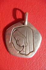 OLD FRANCE LADY OF LOURDES 800 SILVER HOLY PROTECTION MEDAL PENDANT SIGN J.B. picture