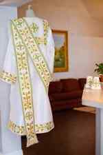 Orthodox deacon vestments set. White Green Gold picture