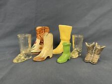 Vintage Lot of 7 Ceramic, Glass, Metal Boots. Use as Vases or Planters picture