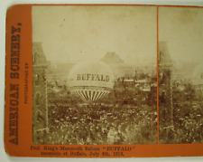 1874 Buffalo NY Stereoview - Prof. King's Hot Air Balloon Accession, Pond Photo picture