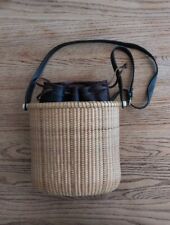 Artisan Made Nantucket lightship basket purse Signed / Dated Leather Cinch Sack picture