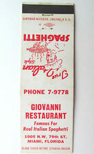 Giovanni Restaurant - Miami, Florida 20 Strike Matchbook Cover Italian Spaghetti picture