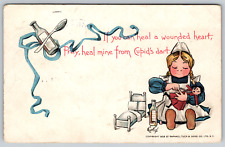 c1900s Tuck Curtis Valentines Cupid E Heart Wounded Antique Vintage Postcard picture