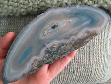 NEW XL THICK TEAL BRAZILIAN AGATE GEODE SLICE W/QUARTZ CRYSTAL CENTER picture