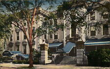 Hotel Beaconsfield Brookline Massachusetts blue awnings ~ 1956 vintage postcard picture