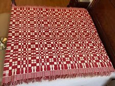 Antique Double Woven Red & White Snowball and Pine Tree Variation Coverlet picture