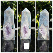 Pink Amethyst Flower Agate Tower with Druzy - Crystal picture