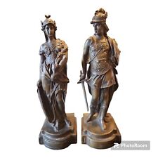 Antique Bronze Male and Female Roman Greek Warrior Statues picture