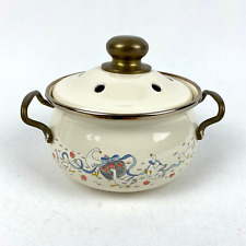 Vintage Lincoware Enamel Potpourri Bowl With Lid Happy Geese with Blue Ribbon  picture