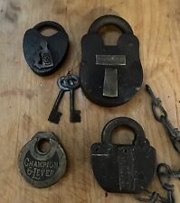 LOT OF 4 UNUSUAL ANTIQUE PAD LOCKS RAILROAD LOCK and more see photos picture