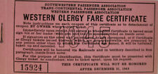 Western Clergy Fare Certificate Vtg 1945 Passenger Railroad Train Booklet picture