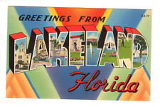 Linen Postcard: Lakeland, FL (Florida) Greetings - big large letters picture