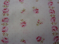 Yuwa Dancing Wallpaper Stripe Pink and Raspberry Roses White Cotton Fabric 1 Yd. picture