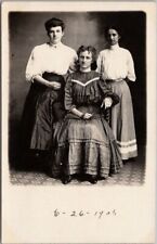 Vintage RPPC Real Photo Postcard 3 Young Ladies / Studio Portrait - Dated 1908 picture