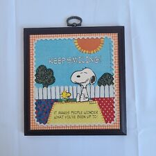 Vtg Peanuts Snoopy & Woodstock Keep Smiling Wooden Wall Plaque Hallmark 1965 picture