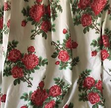 Beautiful Antique Vintage CottageRoses Floral Cotton Fabric ~ Red Green White ~ picture