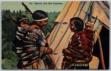 Vtg Native American Indian Squaws and their Papooses 1930s Linen Postcard picture