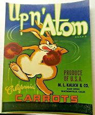 Vintage Up n' Atom Original 1940s Watsonville, CA Carrots Crate Label (B-2) picture