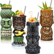 Tiki-Glasses for Cocktails Tiki-Mugs Set of 4 Ceramic Tiki-Party Cups Bar Decor picture