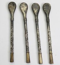 4 Vintage YERBA MATE Tea Cup Silver Metal Straws Bombilla Strainers Argentina? picture