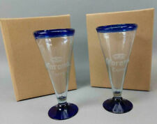 2 Corona Extra Beer Glass Set Blue Rimmed Corona Pilsner Glass 8.5