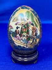 VTG Estate Satsuma Hand Painted Chinese Egg Figurine w/ Stand 166 picture