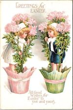 Postcard Easter Artist Signed Clapsaddle Children in Flower Pots 1910s JB29 picture