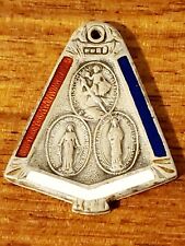 Rare Vintage WWII Military Catholic 2 Parts Slide Medal Sterling Enamel Red Blue picture