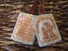 Carmelite Brown Scapular - Hand Embroidered in Light Blue - 100% wool picture