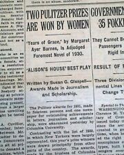 SUSAN GLASPELL American Playwright Actress wins Pulitzer Prizes 1931 Newspaper picture