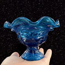 Viking Glass Bluenique Epic Cabbage Leaf Pedestal Bowl Compote Vintage 3.5”T picture